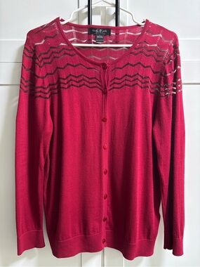 August Silk Heritage Chevron Knit Cardigan - Red, Size Large